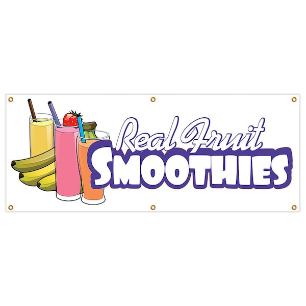 Real Fruit Smoothies Banner Heavy Duty 13 Oz Vinyl with Grommets